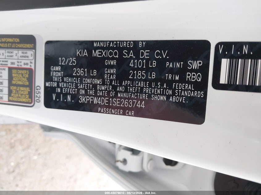 2025 Kia K4 VIN 3KPFW4DE1SE263744 IAAI salvage auction — WATER/FLOOD, Salvage (California), sold $7,975 on 2026-07-27 (photo 9)
