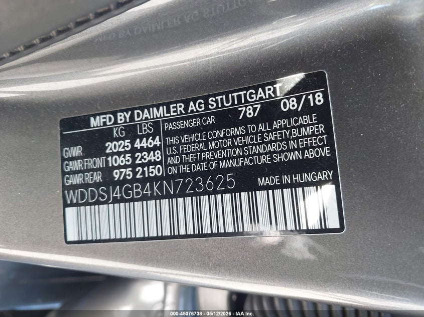 2019 Mercedes-benz Cla-klasse VIN WDDSJ4GB4KN723625 IAAI salvage auction — FRONT END, Salvage (Connecticut), sold $3,300 on 2026-07-09 (photo 9)