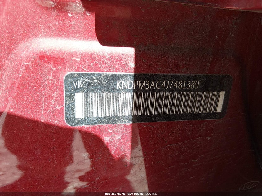 2018 Kia Sportage VIN KNDPM3AC4J7481389 IAAI salvage auction — RIGHT FRONT, Salvage (West Virginia), sold $2,250 on 2026-07-08 (photo 9)