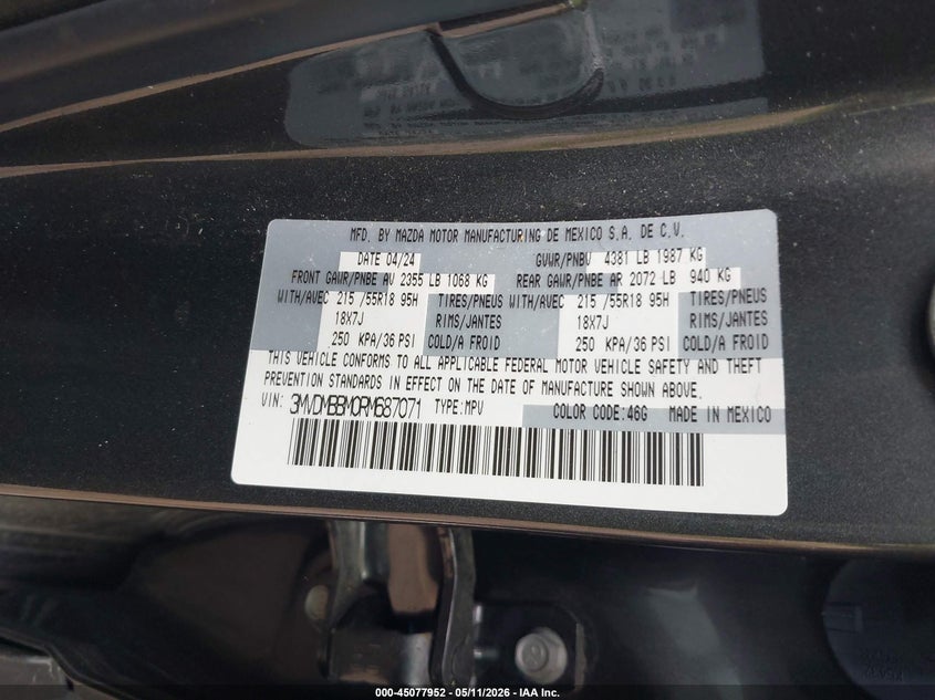 2024 Mazda Cx-30 VIN 3MVDMBBM0RM687071 IAAI salvage auction — LEFT FRONT, Salvage (Ohio), sold $7,400 on 2026-07-28 (photo 9)