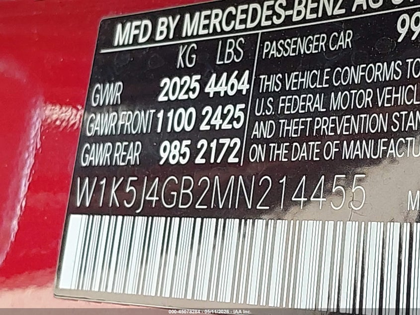 2021 Mercedes-benz Cla-klasse VIN W1K5J4GB2MN214455 IAAI salvage auction — FRONT END, Original (Texas), sold $14,950 on 2026-07-10 (photo 9)