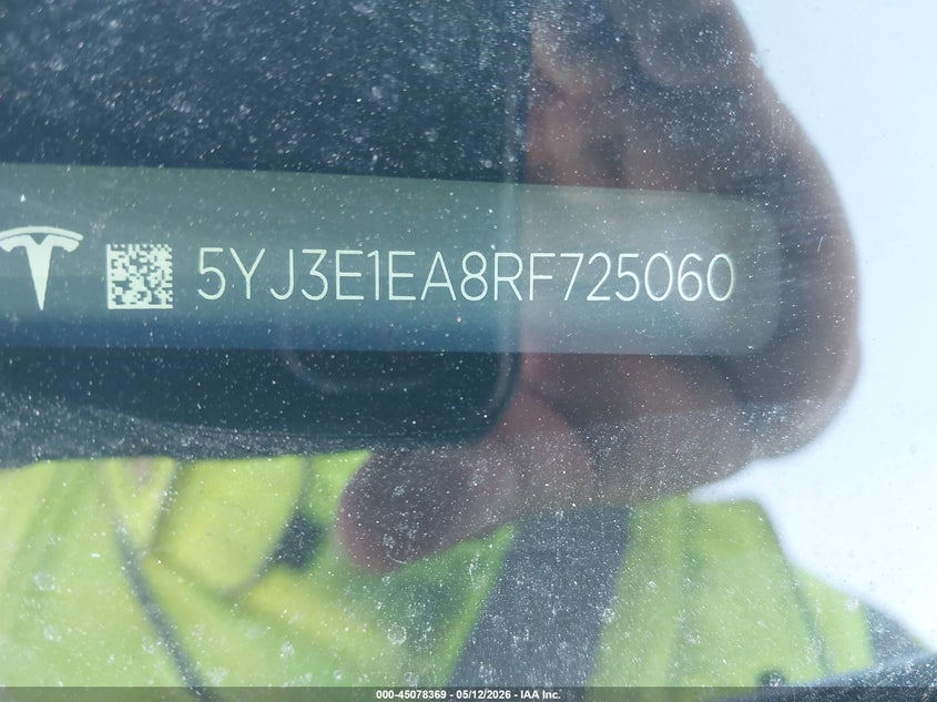 2024 Tesla Model 3 VIN 5YJ3E1EA8RF725060 IAAI salvage auction — REAR END, Salvage Certificate (California), sold $9,100 on 2026-07-16 (photo 9)