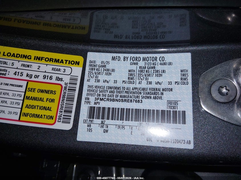 2025 Ford Bronco sport VIN 3FMCR9BN0SRE87683 IAAI salvage auction — REAR END, Salvage (Oregon), sold $8,500 on 2026-07-23 (photo 9)
