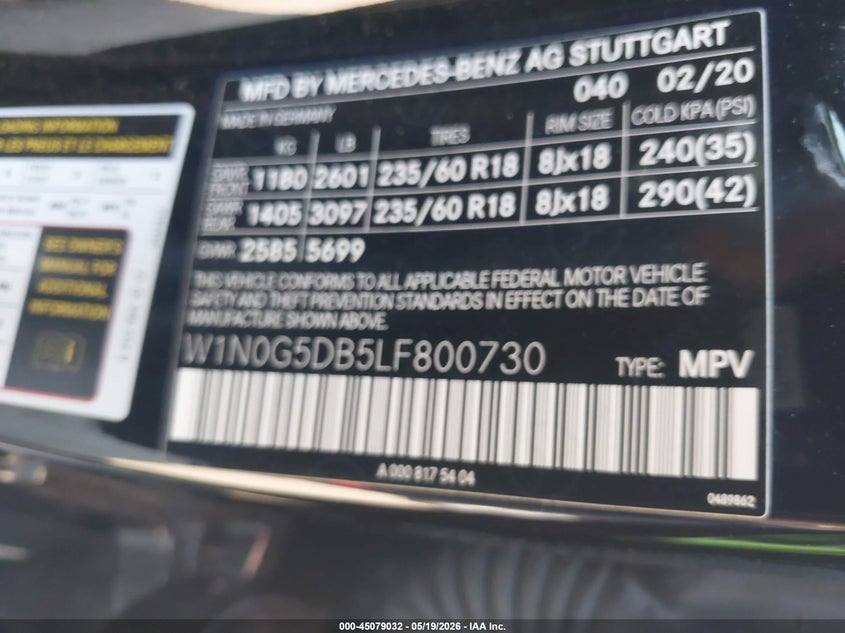 2020 Mercedes-benz Glc VIN W1N0G5DB5LF800730 IAAI salvage auction — REAR END, Salvage (Massachusetts), sold $12,800 on 2026-07-10 (photo 9)