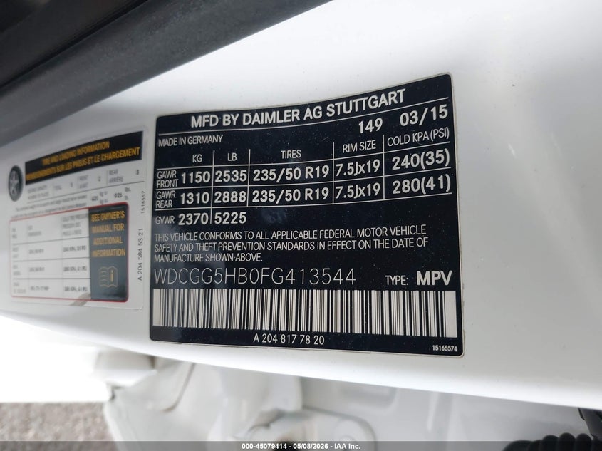 2015 Mercedes-benz Glk-klasse VIN WDCGG5HB0FG413544 IAAI salvage auction — SIDE, Salvage (California), sold $5,575 on 2026-07-14 (photo 9)