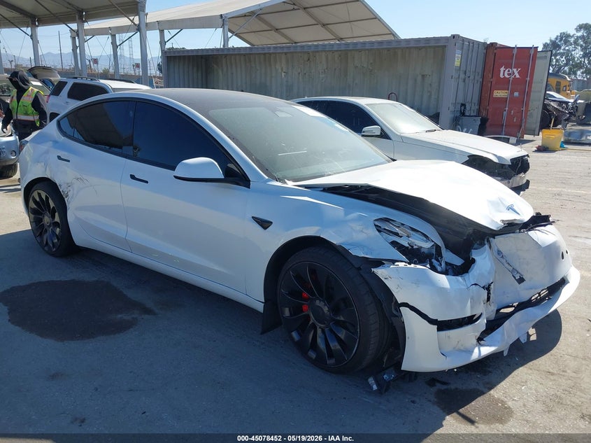 2023 Tesla Model 3 VIN 5YJ3E1EC1PF619807 IAAI salvage auction — FRONT END, Salvage (California), sold $9,275 on 2026-07-15 (photo 1)