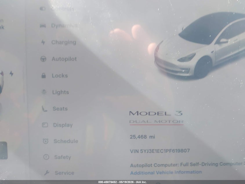 2023 Tesla Model 3 VIN 5YJ3E1EC1PF619807 IAAI salvage auction — FRONT END, Salvage (California), sold $9,275 on 2026-07-15 (photo 7)