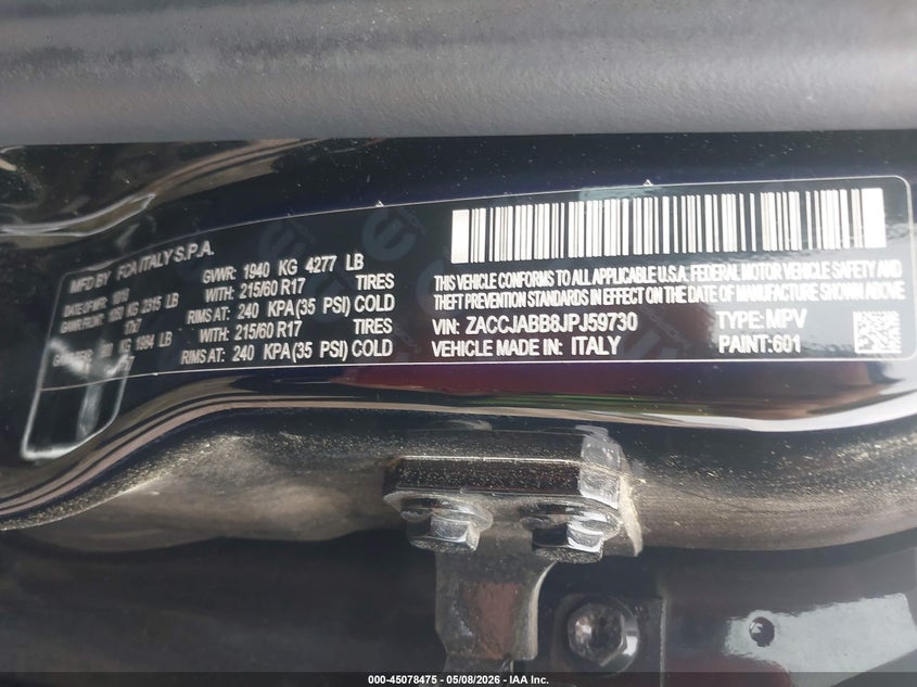 2018 Jeep Renegade VIN ZACCJABB8JPJ59730 IAAI salvage auction — FRONT END, Salvage (Alabama), sold $1,250 on 2026-07-21 (photo 9)