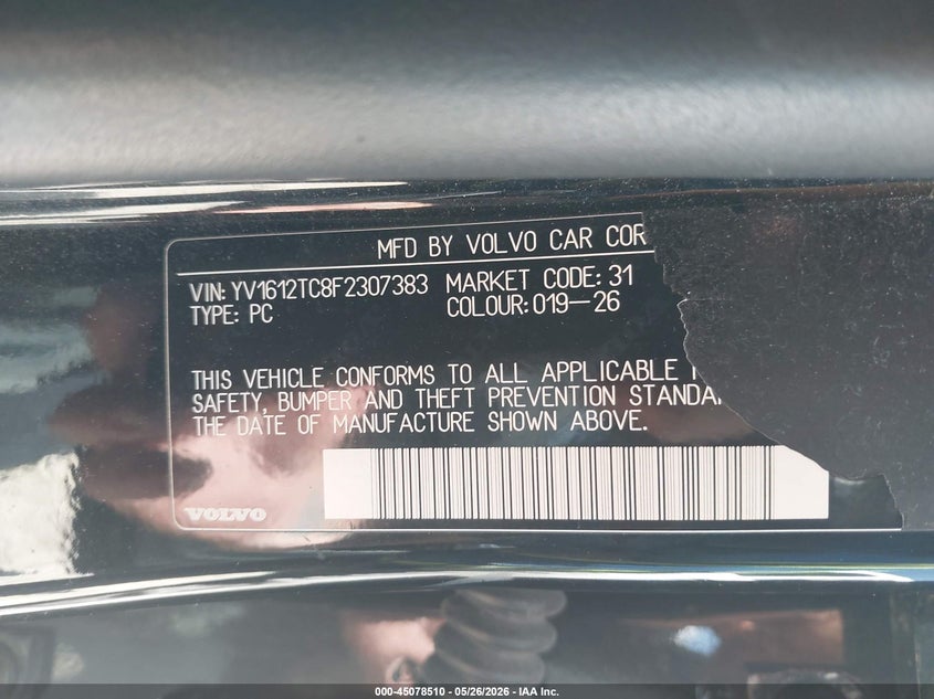 2015 Volvo S60 VIN YV1612TC8F2307383 IAAI salvage auction — UNKNOWN, Salvage Title, sold $325 on 2026-08-11 (photo 9)