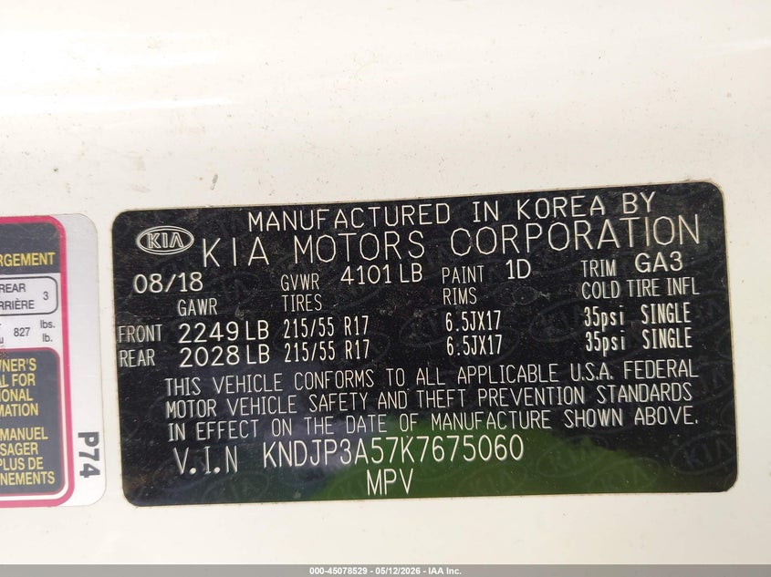 2019 Kia Soul VIN KNDJP3A57K7675060 IAAI salvage auction — FRONT END, Salvage (Texas), sold $325 on 2026-07-23 (photo 9)