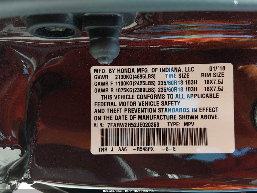 2018 Honda Cr-v VIN 7FARW2H52JE020369 IAAI salvage auction — LEFT SIDE, Salvage (Missouri), sold $7,350 on 2026-07-09 (photo 9)