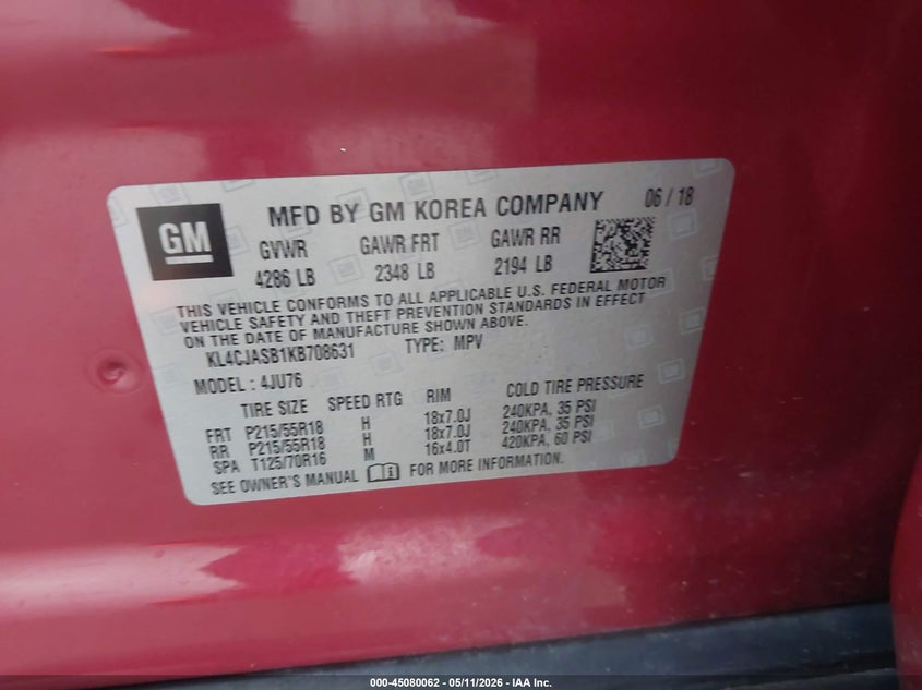 2019 Buick Encore VIN KL4CJASB1KB708631 IAAI salvage auction — FRONT END, Original (Texas), sold $2,050 on 2026-07-17 (photo 9)