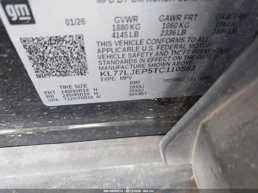 2026 Chevrolet Trax VIN KL77LJEP5TC110561 IAAI salvage auction — HAIL, Original (Texas), sold $13,100 on 2026-07-14 (photo 9)