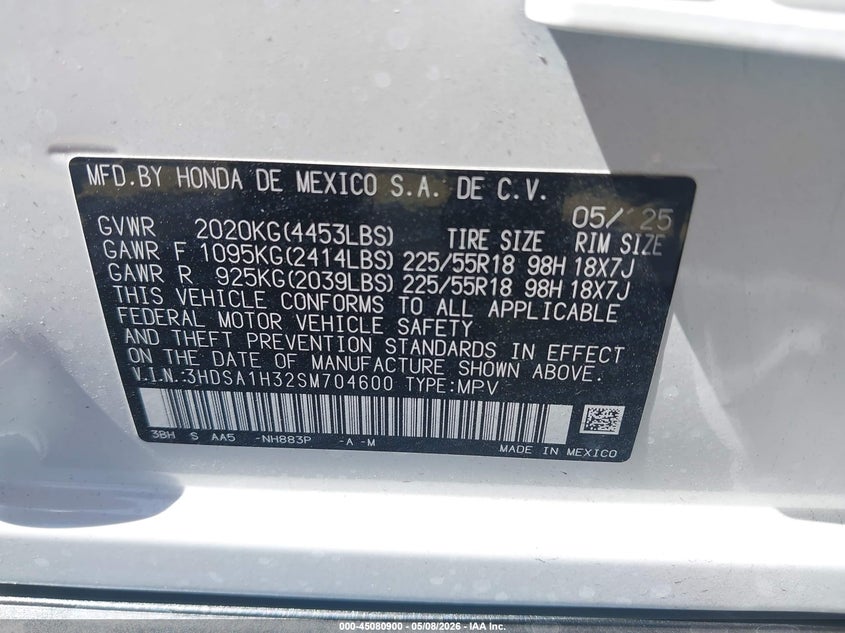 2025 Acura Adx VIN 3HDSA1H32SM704600 IAAI salvage auction — LEFT SIDE, Rebuildable (Florida), sold $8,800 on 2026-07-09 (photo 9)