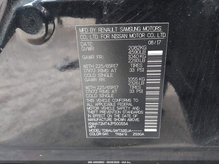 2018 Nissan Rogue VIN KNMAT2MT4JP500554 IAAI salvage auction — RIGHT SIDE, Salvage (Idaho), sold $2,800 on 2026-07-16 (photo 9)