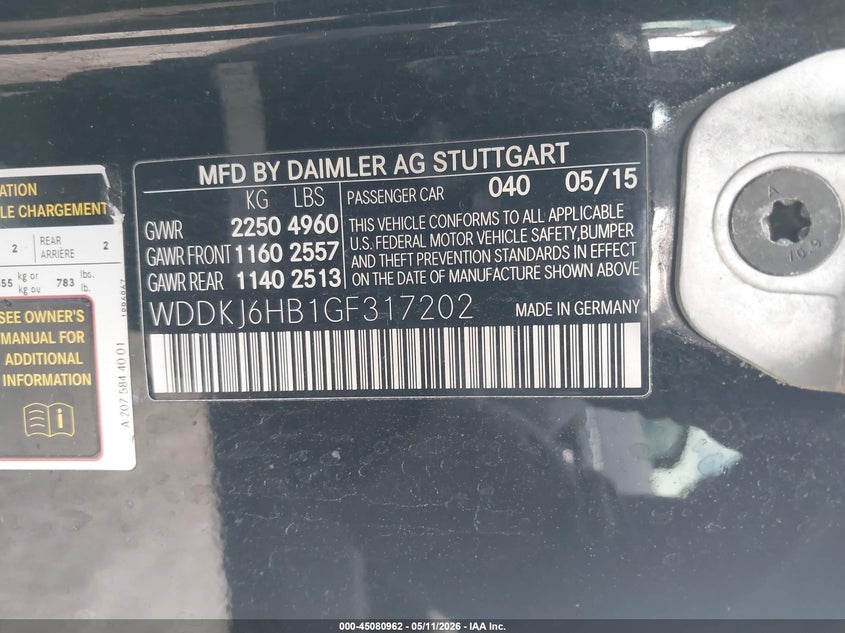 2016 Mercedes-benz E-klasse VIN WDDKJ6HB1GF317202 IAAI salvage auction — FRONT END, Clear (Michigan), sold $1,400 on 2026-07-23 (photo 9)