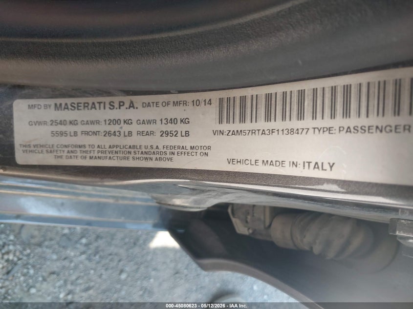 2015 Maserati Ghibli VIN ZAM57RTA3F1138477 IAAI salvage auction — FRONT END, Salvage (Indiana), sold $3,850 on 2026-09-12 (photo 9)
