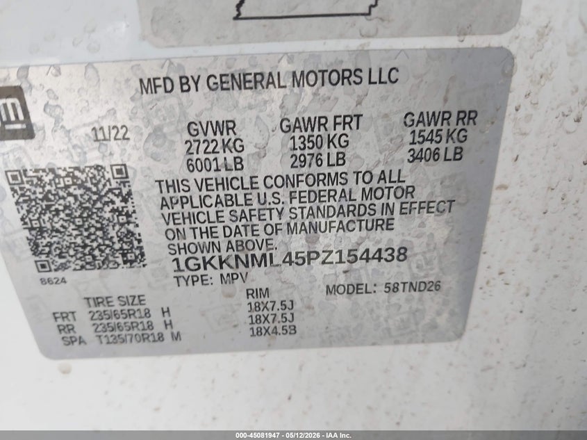 2023 Gmc Acadia VIN 1GKKNML45PZ154438 IAAI salvage auction — RIGHT FRONT, Salvage Title, sold $4,300 on 2026-08-23 (photo 9)