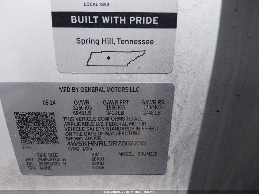 2024 Acura Zdx VIN 4W5KHNRL5RZ502235 IAAI salvage auction — RIGHT SIDE, Salvage (Kentucky), sold $7,700 on 2026-07-16 (photo 9)
