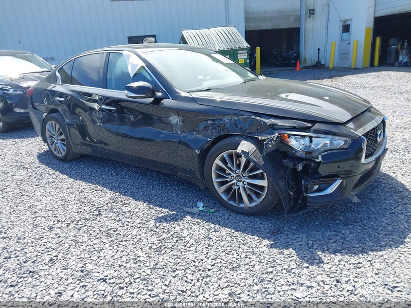 2023 Infiniti Q50 VIN JN1EV7BR3PM541724 IAAI salvage auction — FRONT & REAR, Mv-907A (New York), sold $4,350 on 2026-07-07 (photo 1)