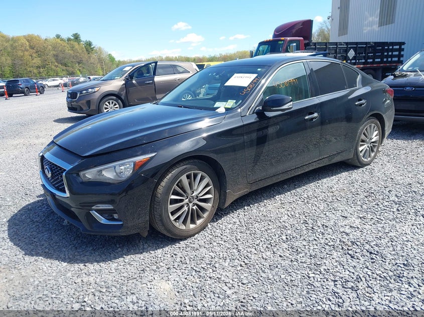 2023 Infiniti Q50 VIN JN1EV7BR3PM541724 IAAI salvage auction — FRONT & REAR, Mv-907A (New York), sold $4,350 on 2026-07-07 (photo 2)