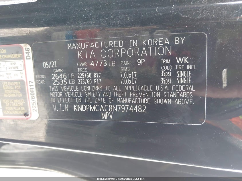 2022 Kia Sportage VIN KNDPMCAC8N7974482 IAAI salvage auction — LEFT SIDE, Salvage Title, sold $6,500 on 2026-07-24 (photo 9)