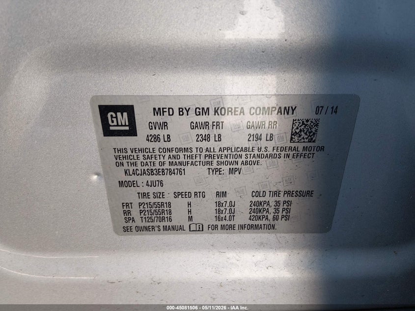 2014 Buick Encore VIN KL4CJASB3EB784761 IAAI salvage auction — FRONT END, Salvage (Idaho), sold $575 on 2026-07-09 (photo 9)