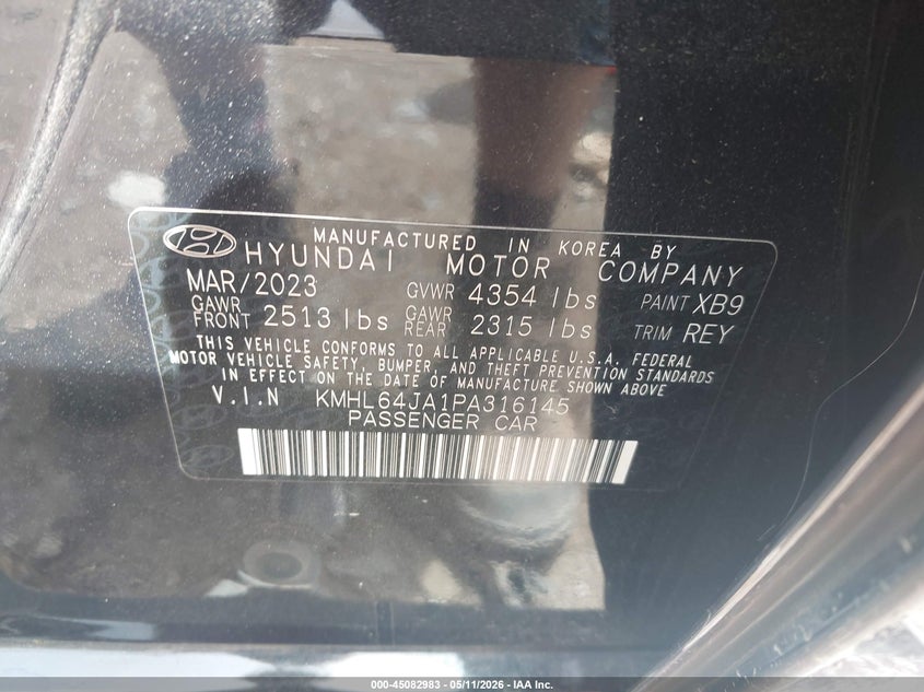 2023 Hyundai Sonata VIN KMHL64JA1PA316145 IAAI salvage auction — RIGHT SIDE, Salvage (Idaho), sold $4,200 on 2026-07-23 (photo 9)