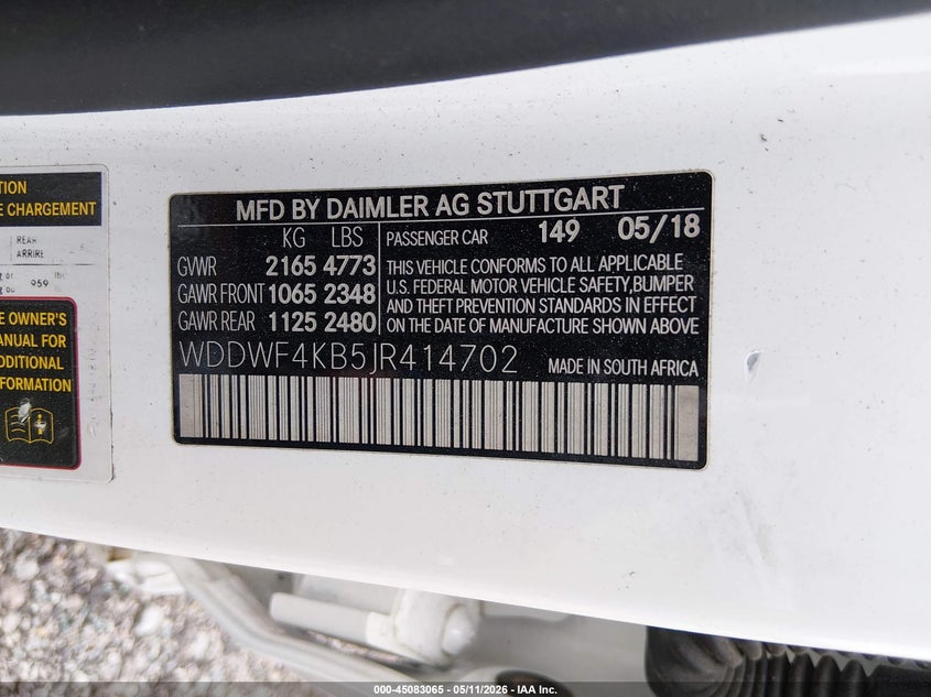 2018 Mercedes-benz C-klasse VIN WDDWF4KB5JR414702 IAAI salvage auction — LEFT SIDE, Salvage Title, sold $4,500 on 2026-08-01 (photo 9)