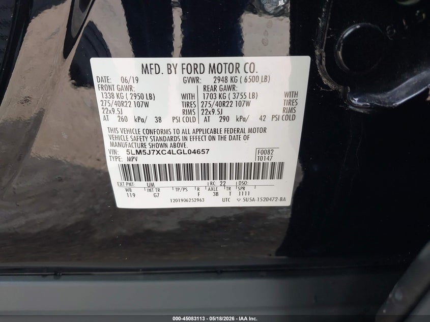 2020 Lincoln Aviator VIN 5LM5J7XC4LGL04657 IAAI salvage auction — HAIL, Original (Texas), sold $13,200 on 2026-07-15 (photo 9)