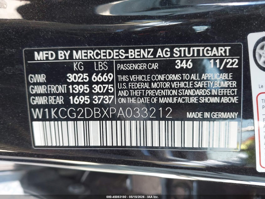 2023 Mercedes-benz Eqs VIN W1KCG2DBXPA033212 IAAI salvage auction — FRONT END, Salvage (Texas), sold $16,200 on 2026-07-06 (photo 9)