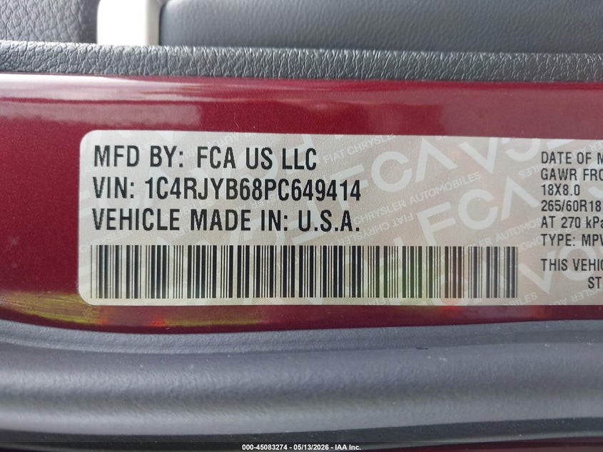 2023 Jeep Grand cherokee VIN 1C4RJYB68PC649414 IAAI salvage auction — FRONT END, Mv-907A (New York), sold $10,450 on 2026-07-30 (photo 9)