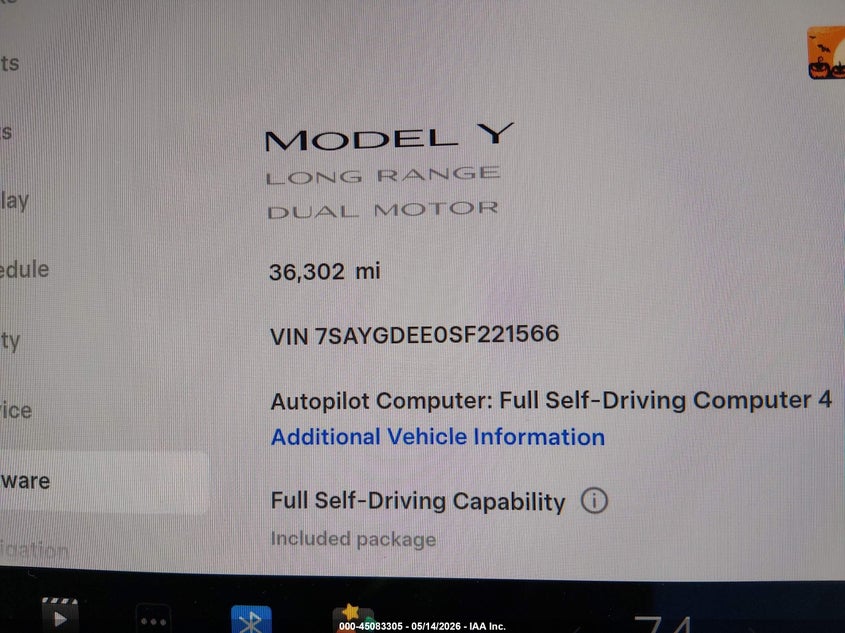2025 Tesla Model y VIN 7SAYGDEE0SF221566 IAAI salvage auction — LEFT SIDE, Salvage (Massachusetts), sold $13,100 on 2026-07-28 (photo 7)