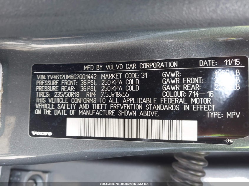 2016 Volvo S60 cross country VIN YV4612UM8G2001442 IAAI salvage auction — NORMAL WEAR, Salvage (Texas), sold $375 on 2026-08-05 (photo 9)