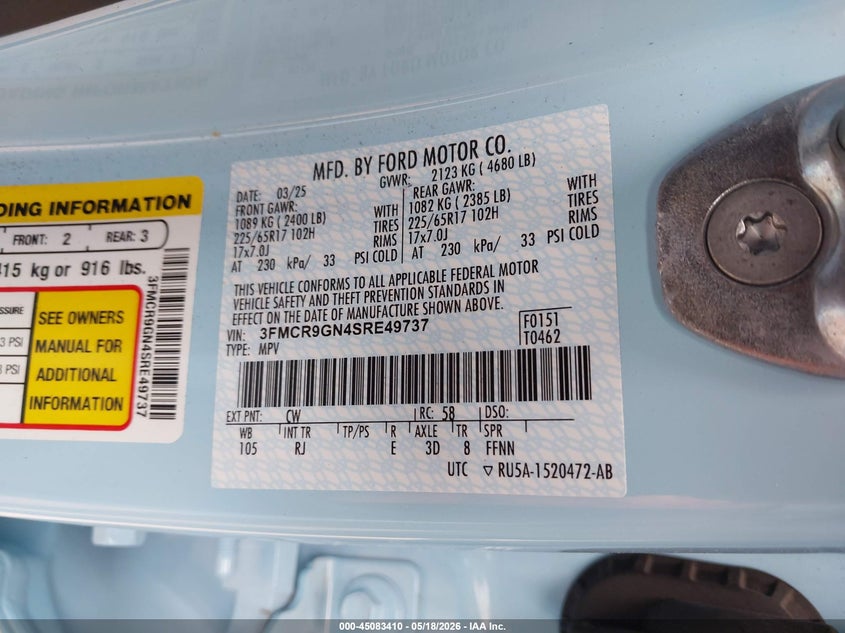 2025 Ford Bronco sport VIN 3FMCR9GN4SRE49737 IAAI salvage auction — REAR END, Salvage (Minnesota), sold $12,500 on 2026-07-27 (photo 9)