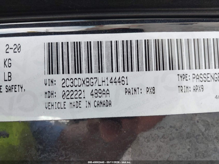 2020 Dodge Charger VIN 2C3CDXBG7LH144461 IAAI salvage auction — REAR END, Salvage (Tennessee), sold $3,500 on 2026-08-03 (photo 9)