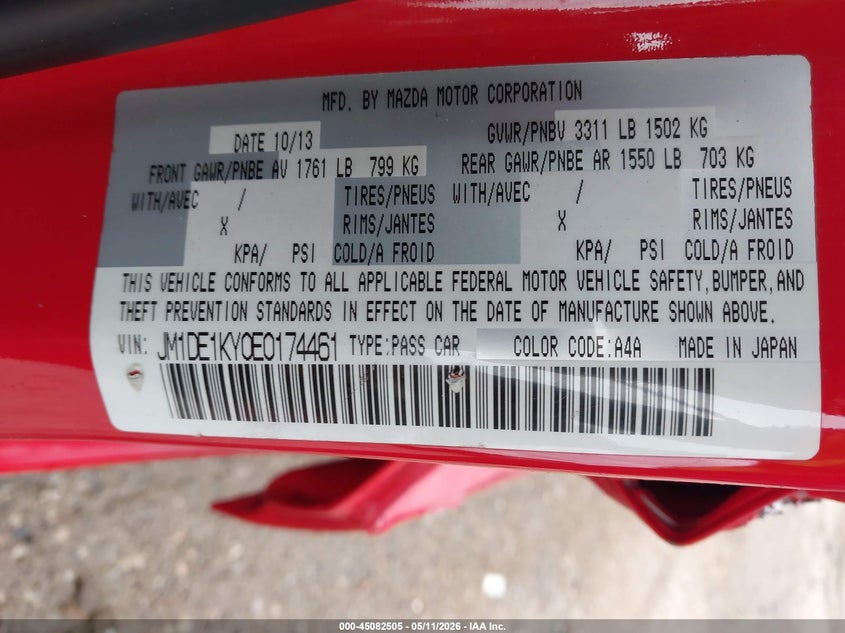2014 Mazda 2 VIN JM1DE1KY0E0174461 IAAI salvage auction — LEFT SIDE, Salvage (Texas), sold $1,350 on 2026-07-07 (photo 9)