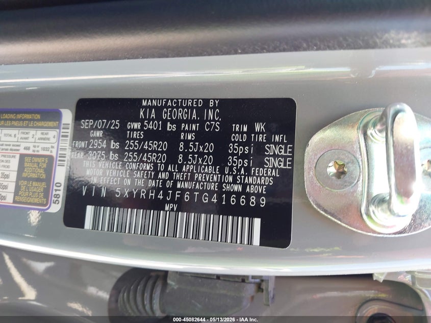 2026 Kia Sorento VIN 5XYRH4JF6TG416689 IAAI salvage auction — ALL OVER, Original (Texas), sold $8,000 on 2026-07-17 (photo 9)