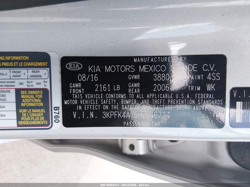 2017 Kia Forte VIN 3KPFK4A76HE046734 IAAI salvage auction — REAR END, Original (Texas), sold $1,500 on 2026-08-01 (photo 9)