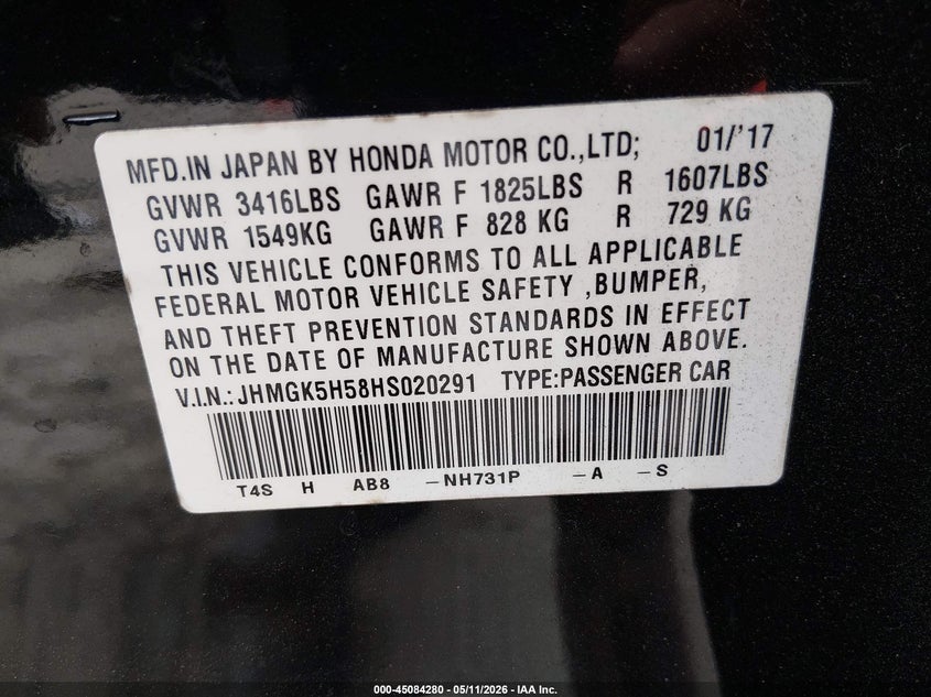 2017 Honda Fit VIN JHMGK5H58HS020291 IAAI salvage auction — REAR END, Salvage (Georgia), sold $2,100 on 2026-07-09 (photo 9)