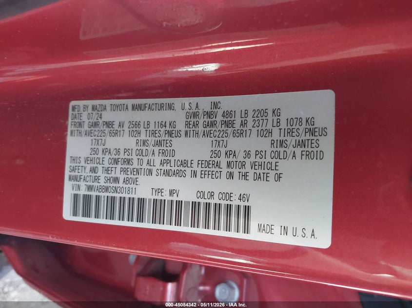 2025 Mazda Cx-50 VIN 7MMVABBM0SN301811 IAAI salvage auction — REAR END, Original (Texas), sold $25 on 2026-07-29 (photo 9)