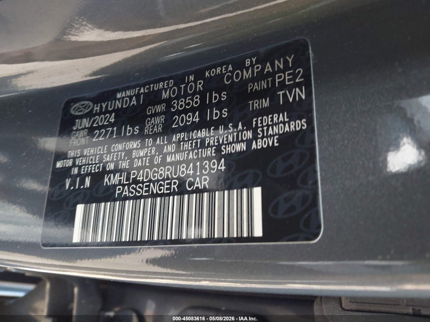 2024 Hyundai Elantra VIN KMHLP4DG8RU841394 IAAI salvage auction — FRONT END, Mv-907A (New York), sold $5,375 on 2026-07-08 (photo 9)