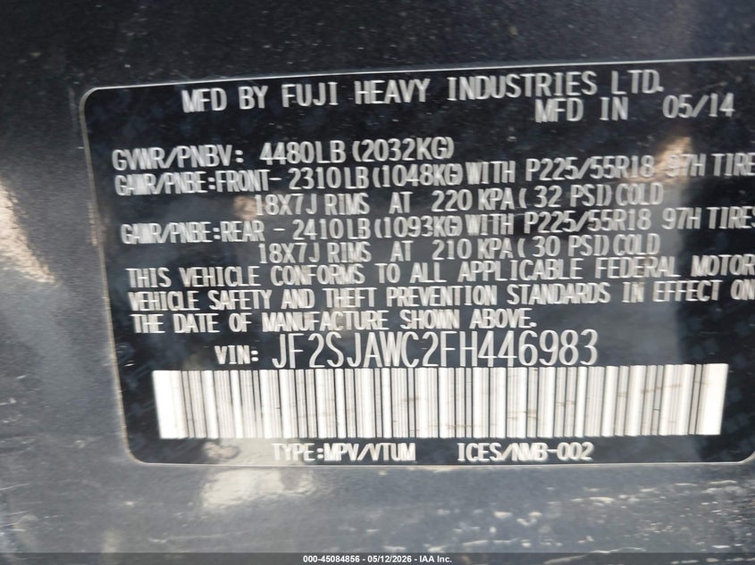 2015 Subaru Forester VIN JF2SJAWC2FH446983 IAAI salvage auction — LEFT REAR, Salvage (Ohio), sold $925 on 2026-07-29 (photo 9)