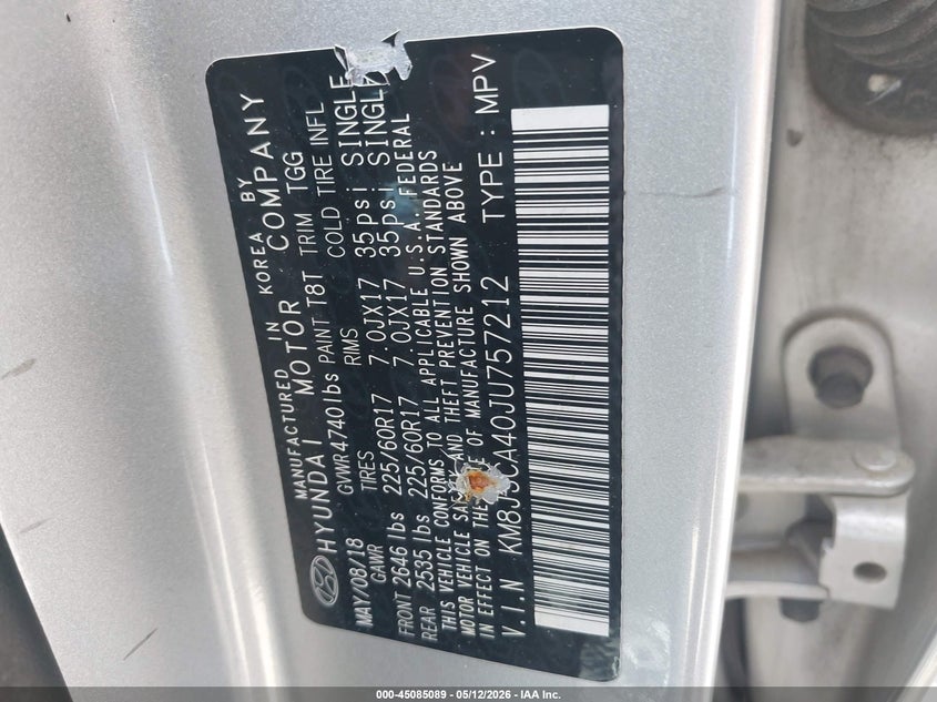 2018 Hyundai Tucson VIN KM8J3CA40JU757212 IAAI salvage auction — RIGHT REAR, Salvage Title, sold $2,550 on 2026-07-30 (photo 9)