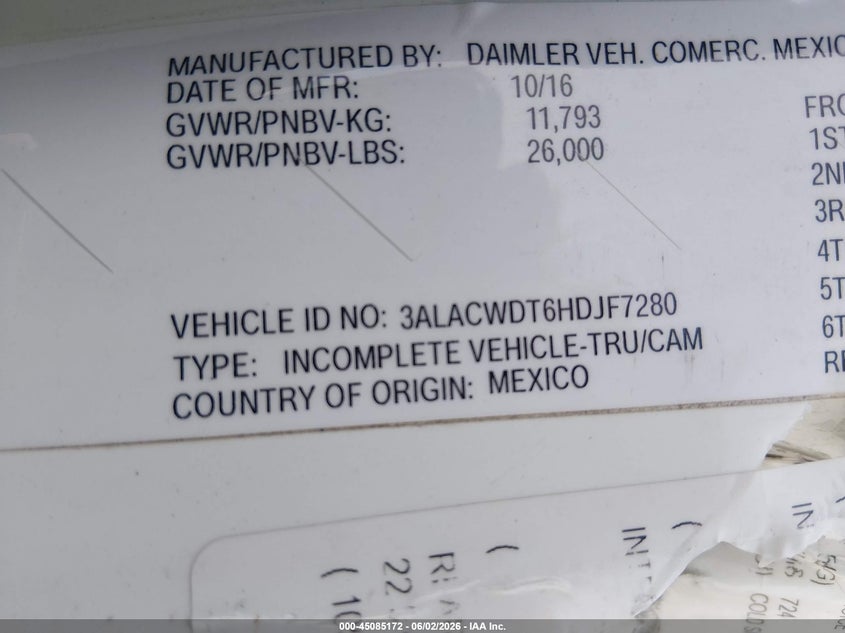 2017 Freightliner M2 106 VIN 3ALACWDT6HDJF7280 IAAI salvage auction — FRONT END, Junk (Oklahoma), sold $1,700 on 2026-07-08 (photo 8)