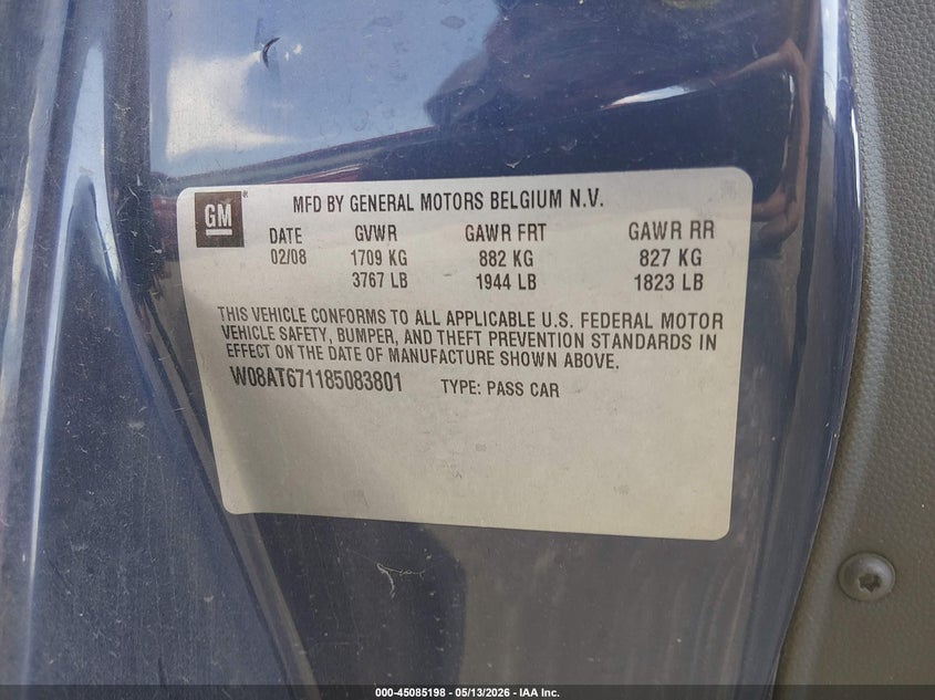 2008 Saturn Astra VIN W08AT671185083801 IAAI salvage auction — ROLLOVER, Salvage (Illinois), sold $300 on 2026-07-15 (photo 9)