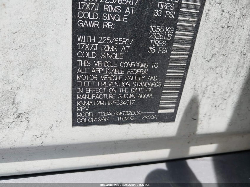 2019 Nissan Rogue VIN KNMAT2MT1KP534517 IAAI salvage auction — FRONT END, Original (Texas), sold $2,650 on 2026-07-22 (photo 9)