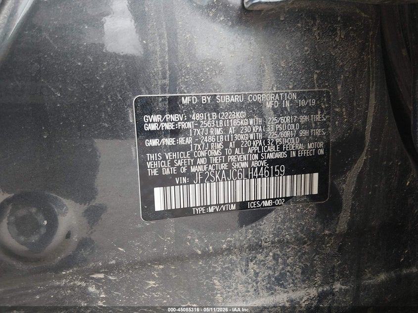 2020 Subaru Forester VIN JF2SKAJC6LH446159 IAAI salvage auction — FRONT END, Salvage (Maine), sold $450 on 2026-07-27 (photo 9)