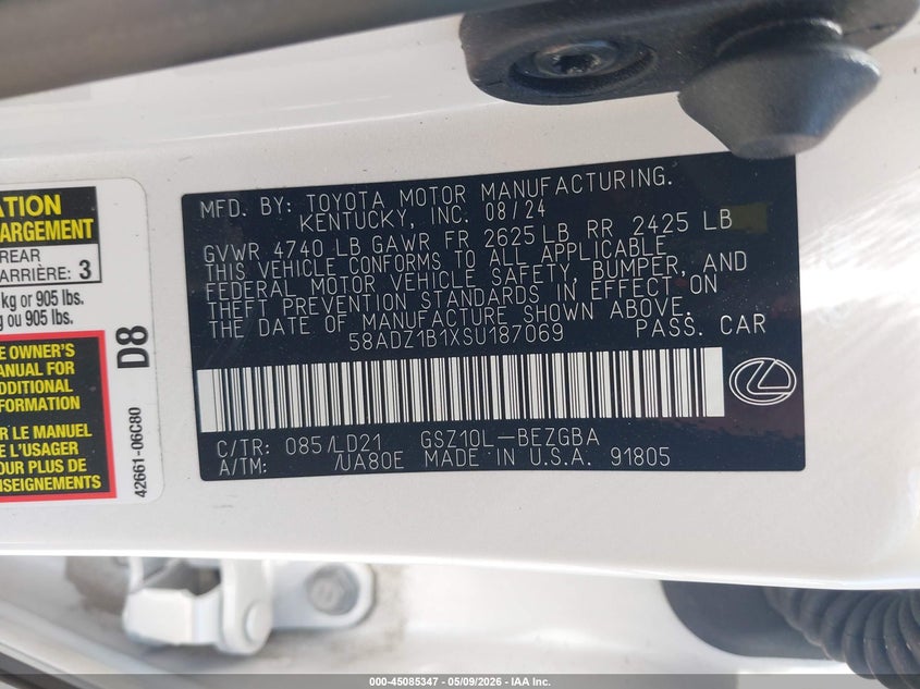 2025 Lexus ES VIN 58ADZ1B1XSU187069 IAAI salvage auction — HAIL, Clear (Missouri), sold $25,750 on 2026-07-06 (photo 9)