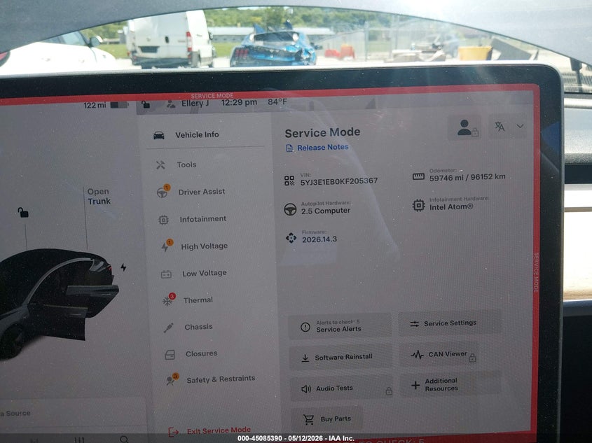 2019 Tesla Model 3 VIN 5YJ3E1EB0KF205367 IAAI salvage auction — FRONT END, Salvage (Illinois), sold $4,150 on 2026-07-23 (photo 7)